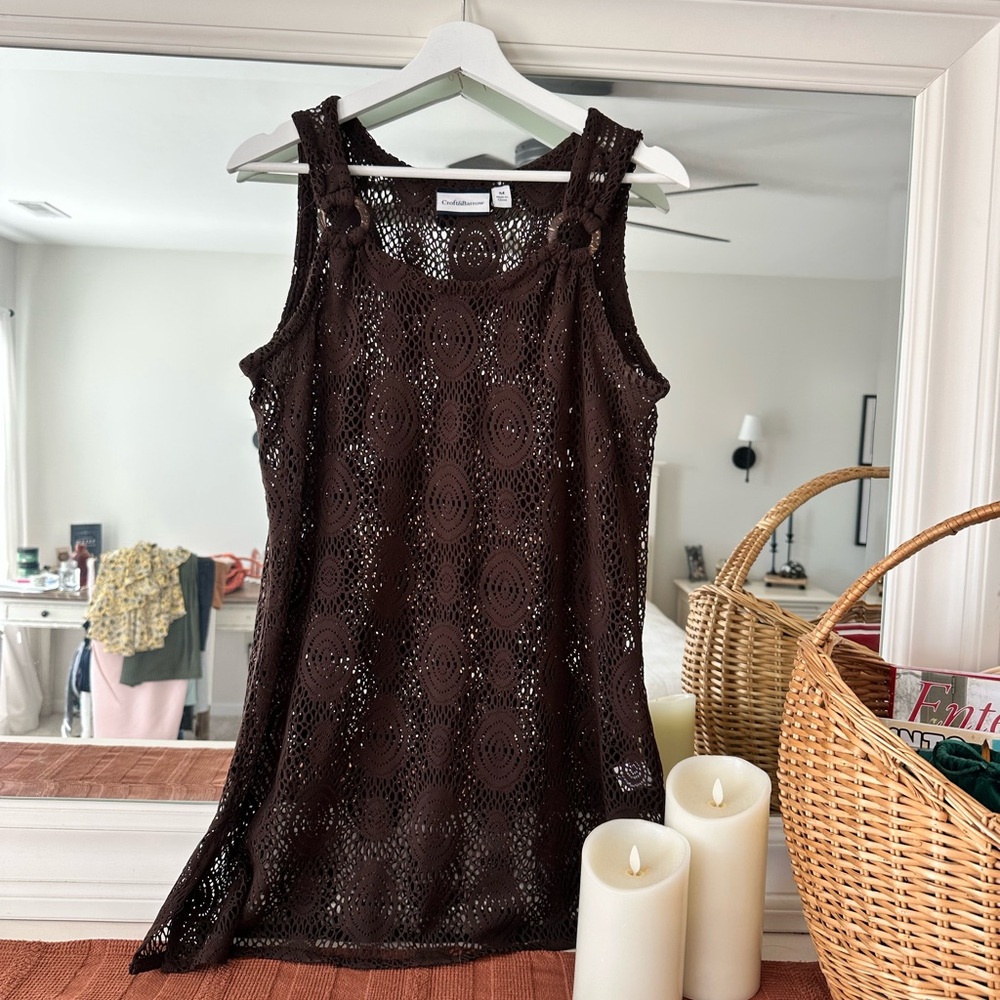croft & barrow Brown Crochet Sleeveless Tank